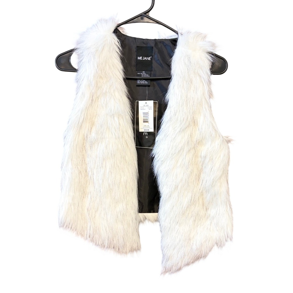 Me Jane Womens Faux Fur Vest White Open Front Jacket NWT XS 545000BEWHT